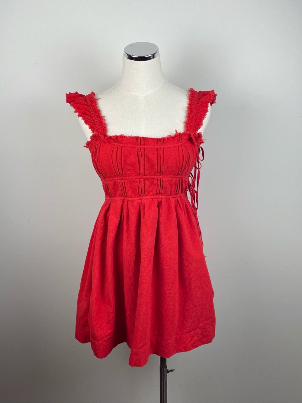 Free People Red Orange Claudette Cotton Mini Dress Fringe Boho Women XS